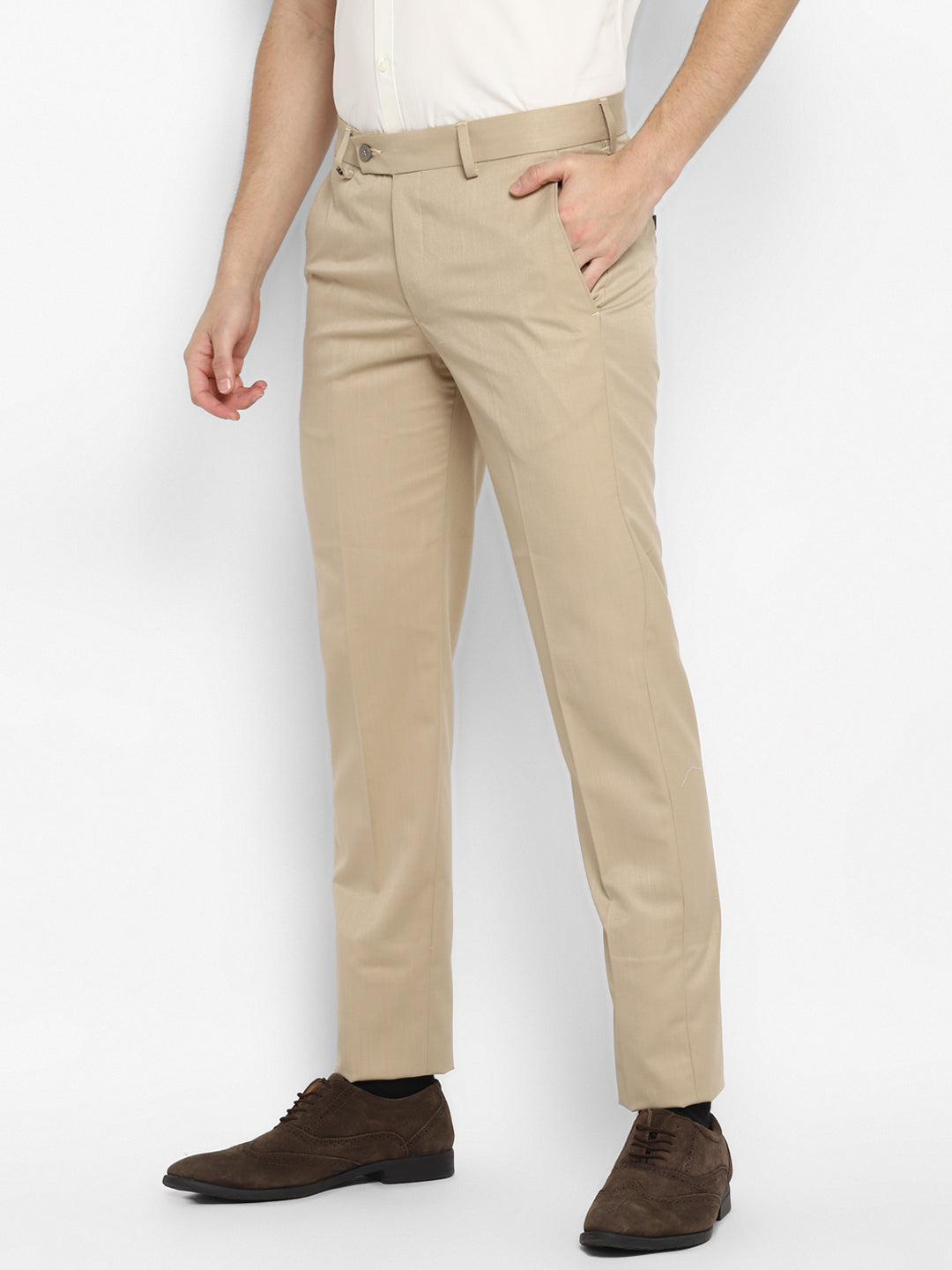 Beige Solid Ultra Slim Fit Trouser
