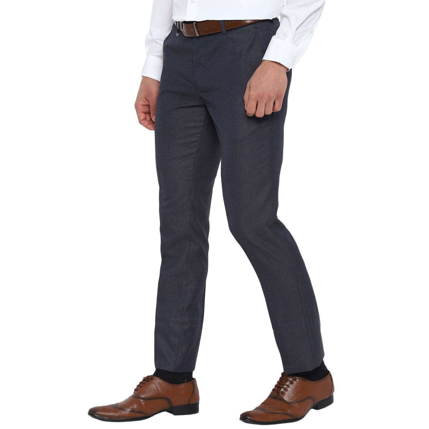 Rayon Navy Blue Self Desing Slim Fit Trouser