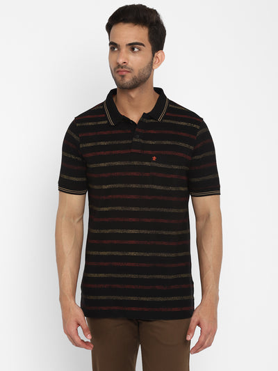 100% Cotton Black Printed Polo Neck Half Sleeve Casual T-Shirt