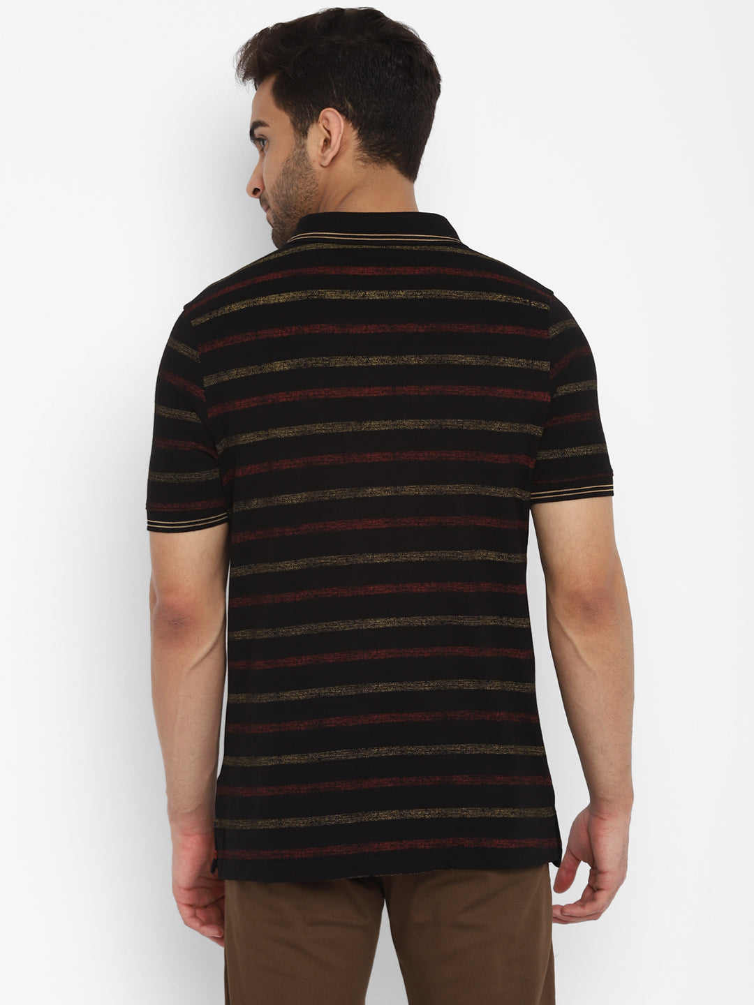 100% Cotton Black Printed Polo Neck Half Sleeve Casual T-Shirt