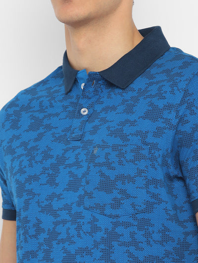 Turtle Men Blue Printed Polo Neck T-Shirts