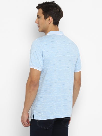 100% Cotton Sky Blue Printed Polo Neck Half Sleeve Casual T-Shirt