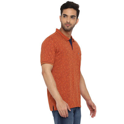 Turtle Men Cotton Orange Printed Polo Neck T-Shirts