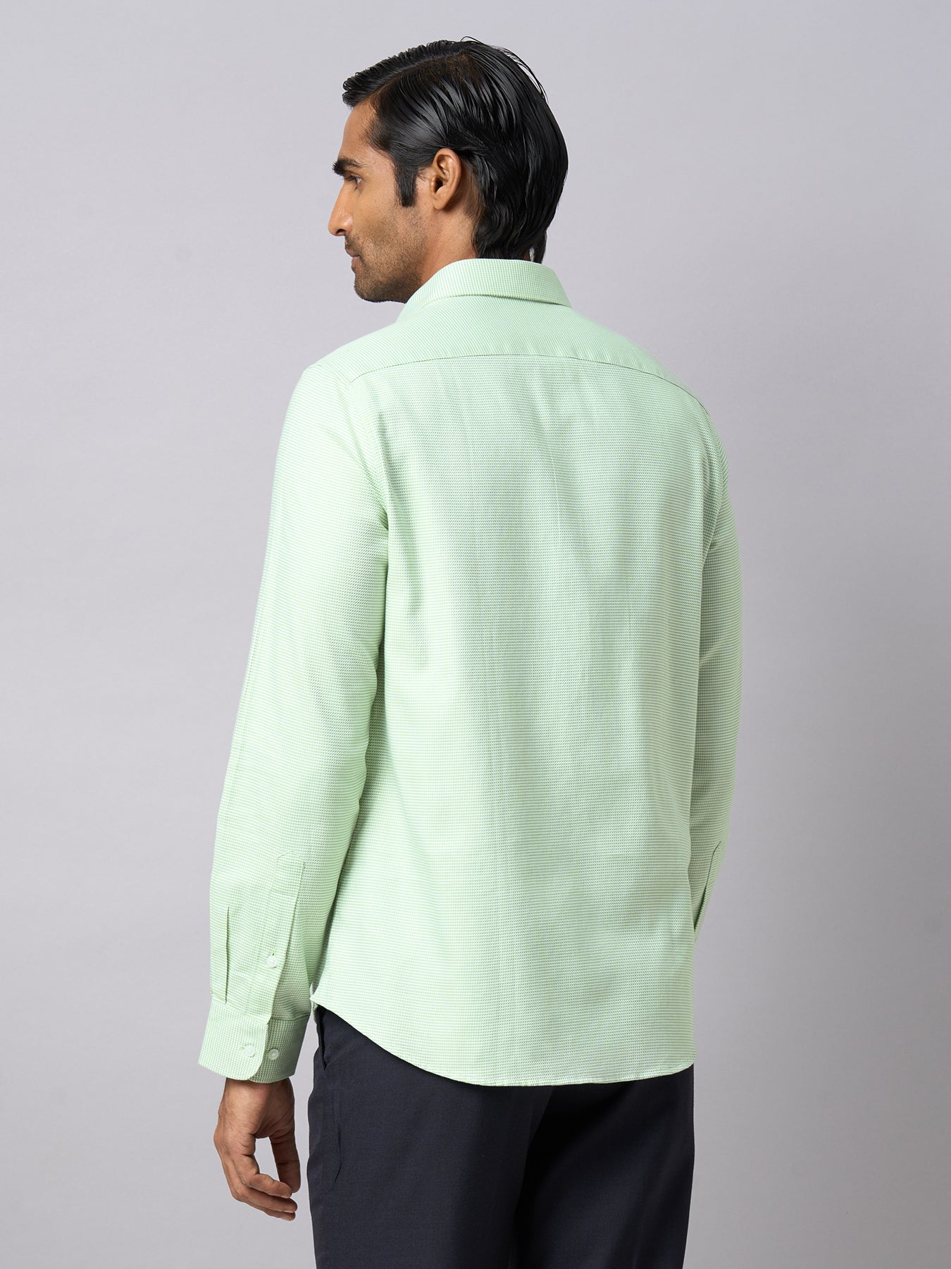 100% Cotton Light Green Dobby Slim Fit Full Sleeve Formal Shirt