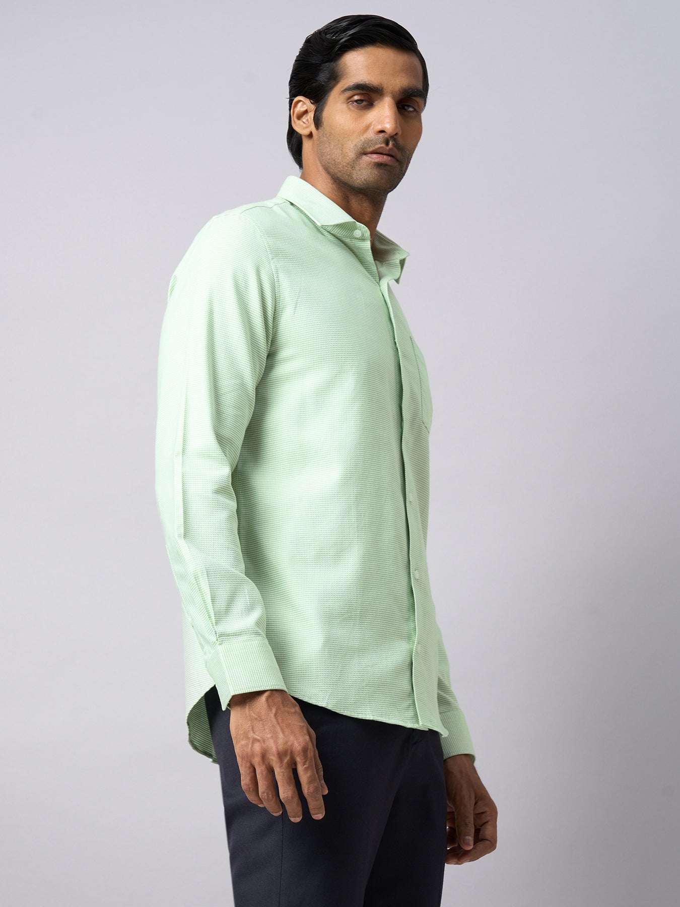 100% Cotton Light Green Dobby Slim Fit Full Sleeve Formal Shirt