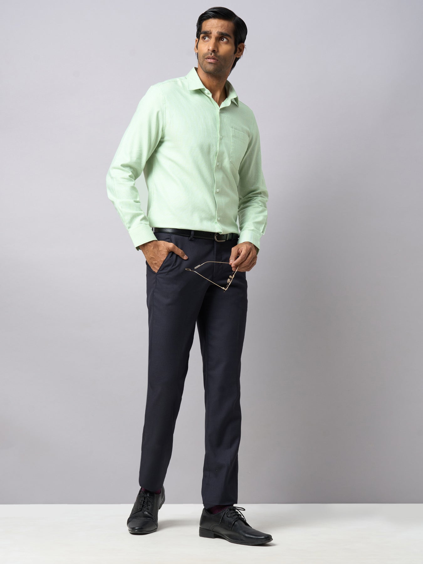 100% Cotton Light Green Dobby Slim Fit Full Sleeve Formal Shirt