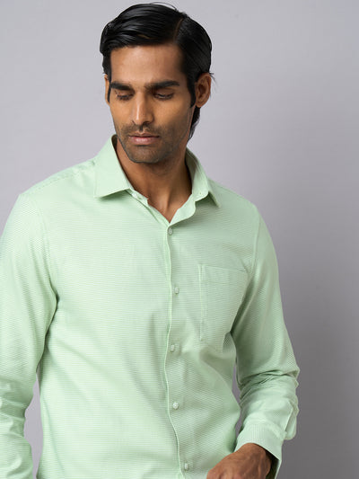 100% Cotton Light Green Dobby Slim Fit Full Sleeve Formal Shirt