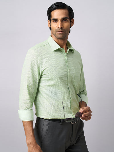 100% Cotton Green Printed Slim Fit Full Sleeve Formal Shirt