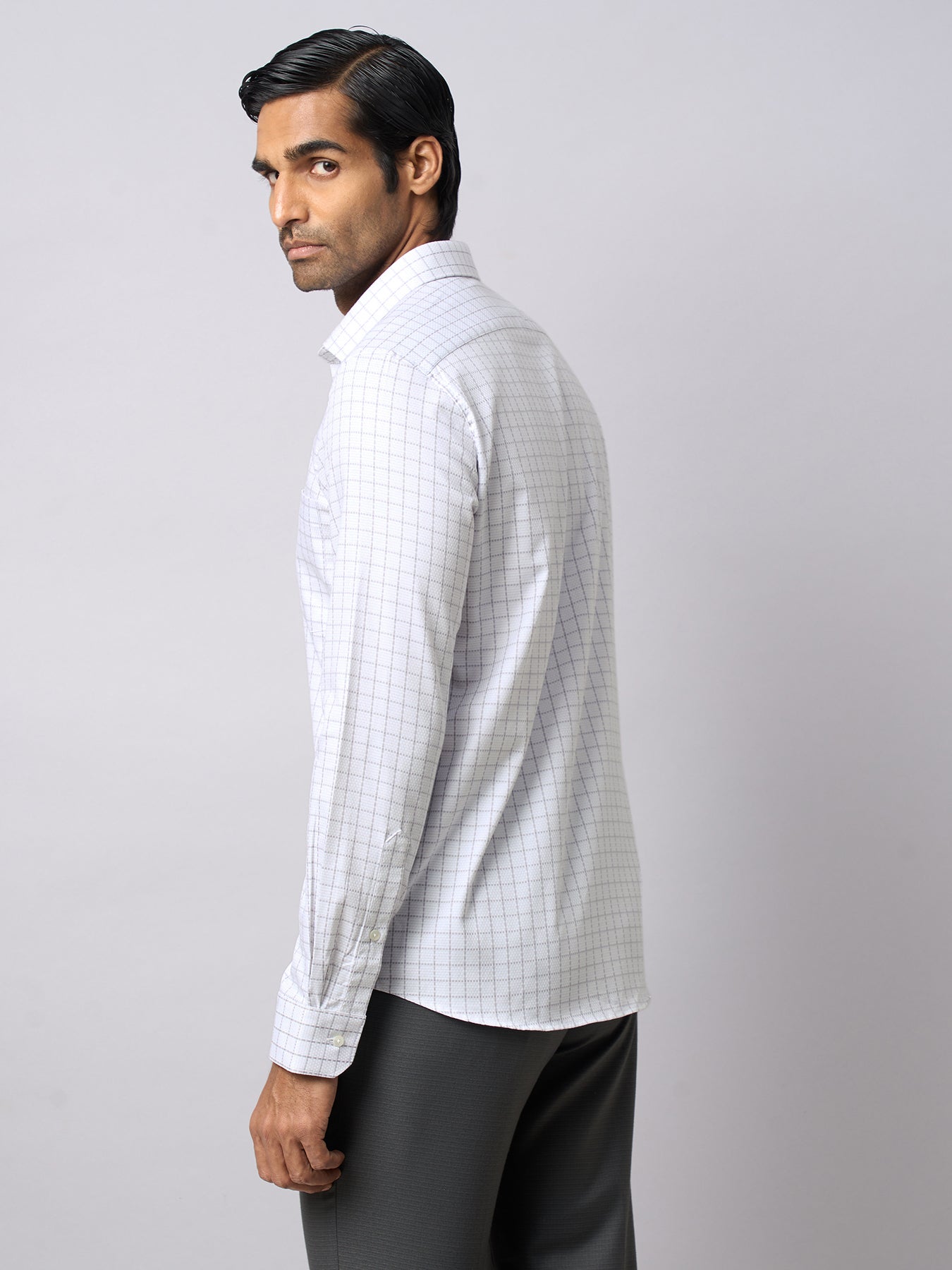 100% Cotton White Checkered Slim Fit Full Sleeve Formal Shirt