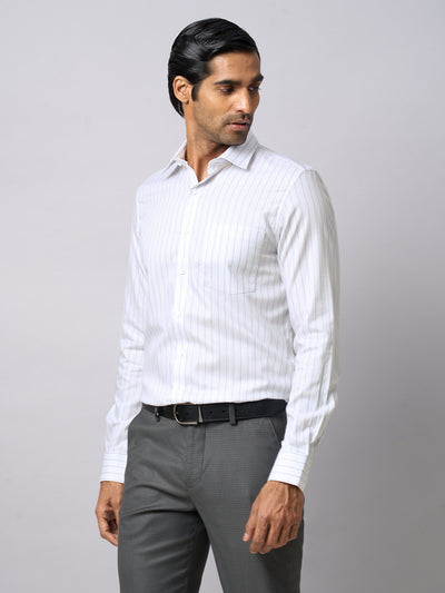 100% Cotton White Striped Slim Fit Full Sleeve Formal Shirt