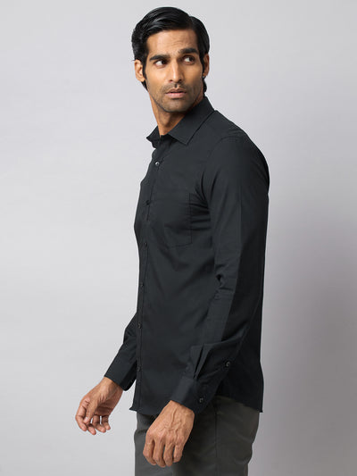 100% Cotton Black Plain Slim Fit Full Sleeve Formal Shirt