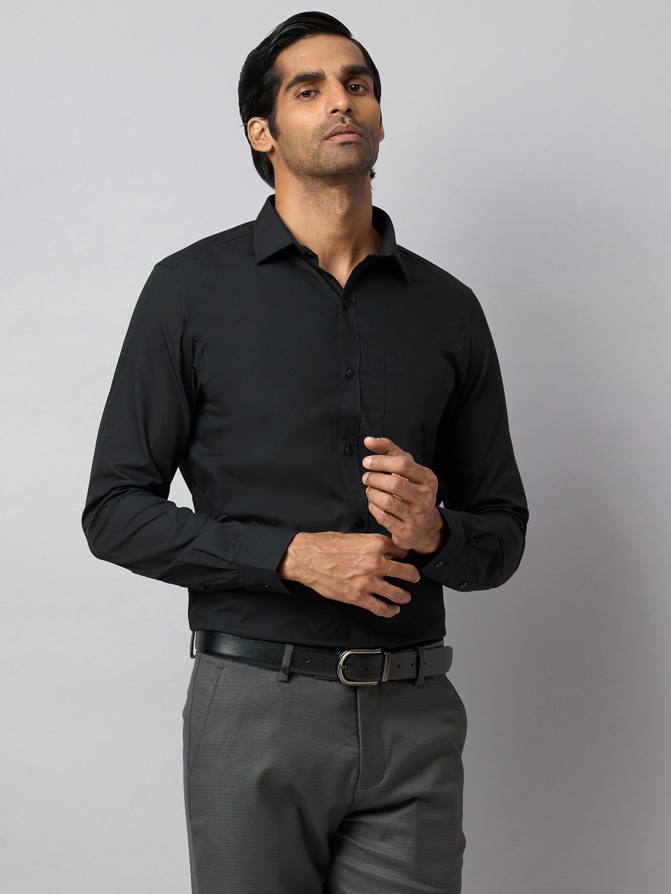 100% Cotton Black Plain Slim Fit Full Sleeve Formal Shirt