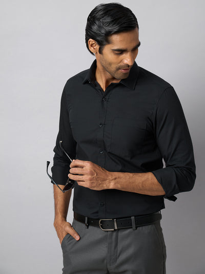 100% Cotton Black Plain Slim Fit Full Sleeve Formal Shirt