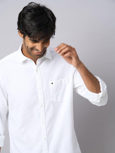 100% Cotton White Dobby Slim Fit Full Sleeve Casual Shirt