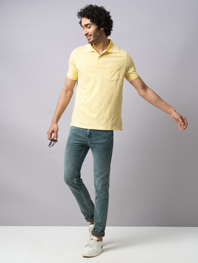 Cotton Stretch Lemon Printed Polo Neck Half Sleeve Casual T-Shirt