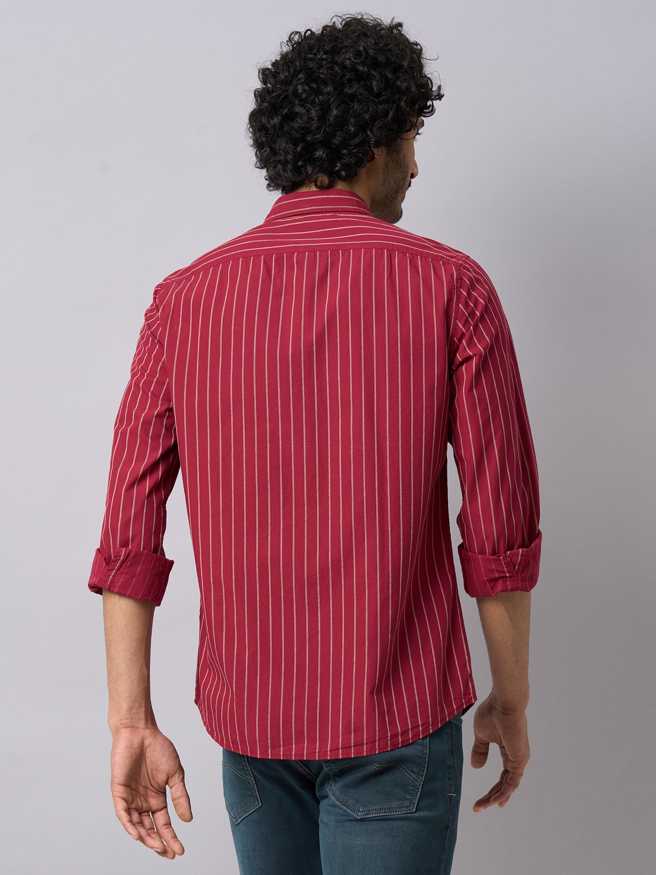 100% Cotton Maroon Striped Slim Fit Full Sleeve Casual Shirt