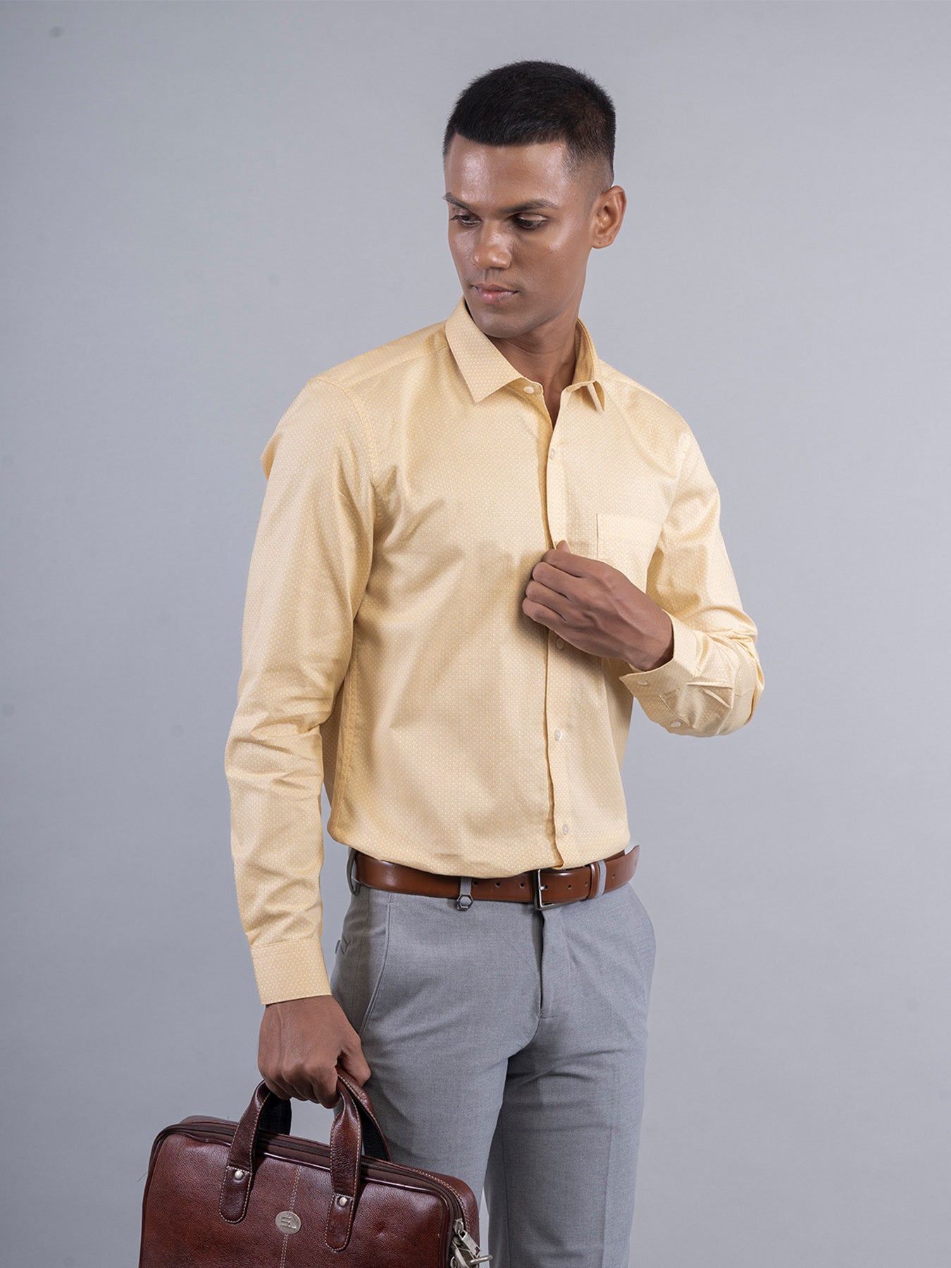 100% Cotton Lemon Printed Slim Fit Full Sleeve Formal Shirt