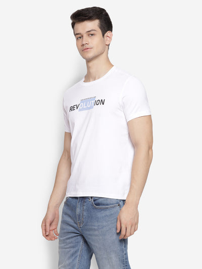 Printed White Crew Neck Men T-Shirt for Men