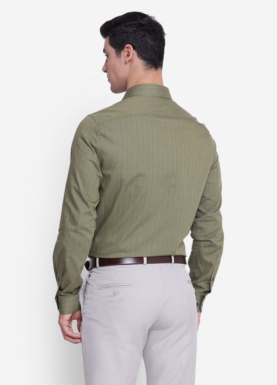 Striped Olive Slim Fit Formal Shirt