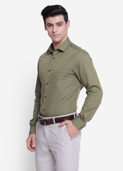 Striped Olive Slim Fit Formal Shirt