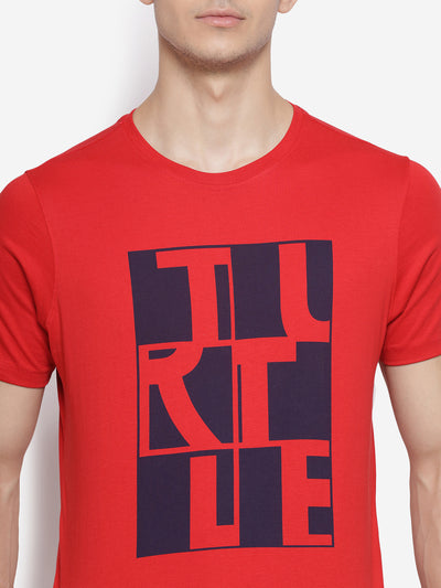 Crew Neck Chest Graphic Red Men T-Shirt