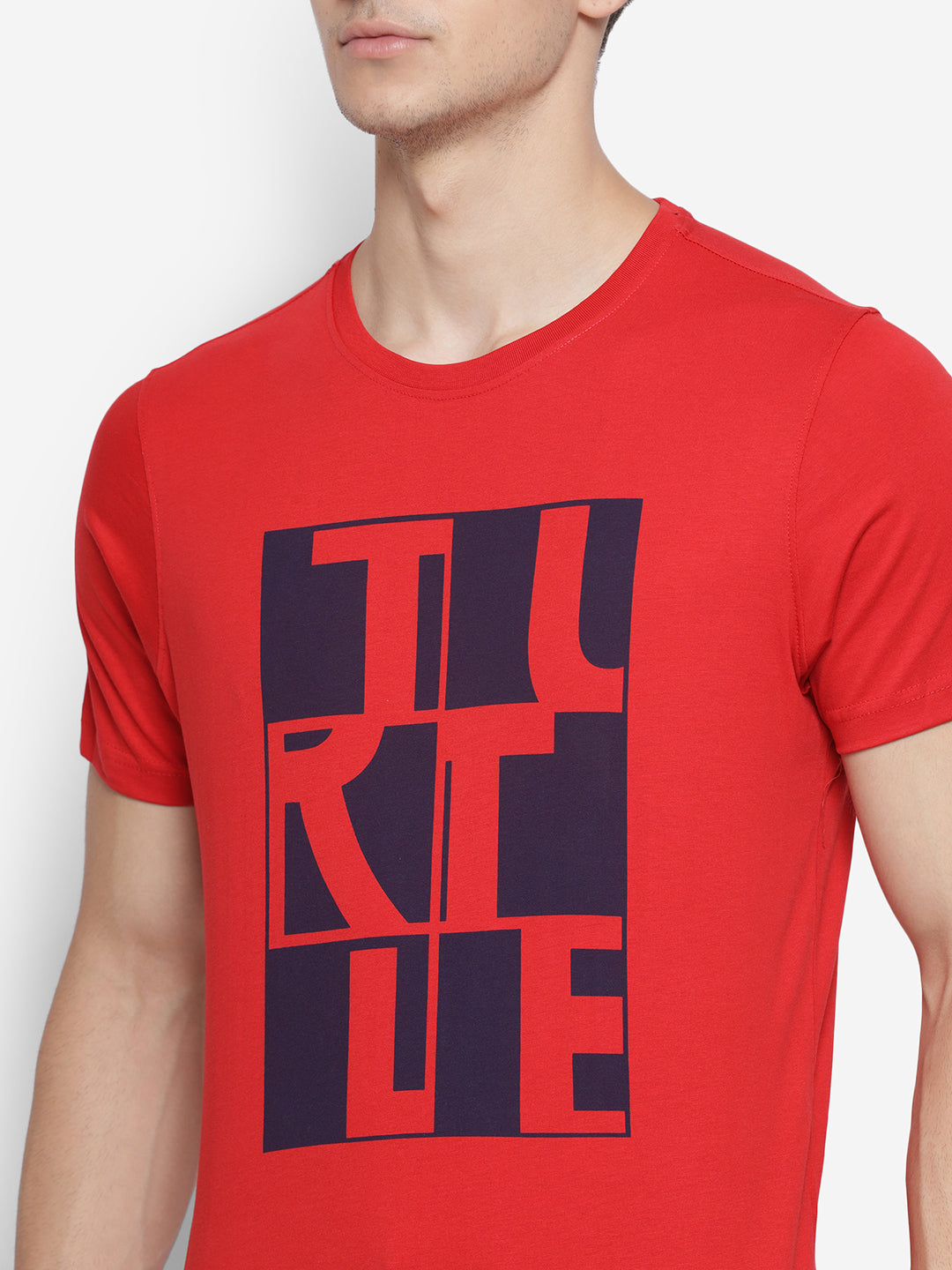 Crew Neck Chest Graphic Red Men T-Shirt