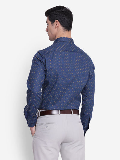 Printed Blue Slim Fit Formal Shirt