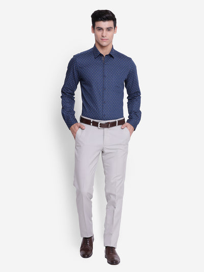 Printed Blue Slim Fit Formal Shirt