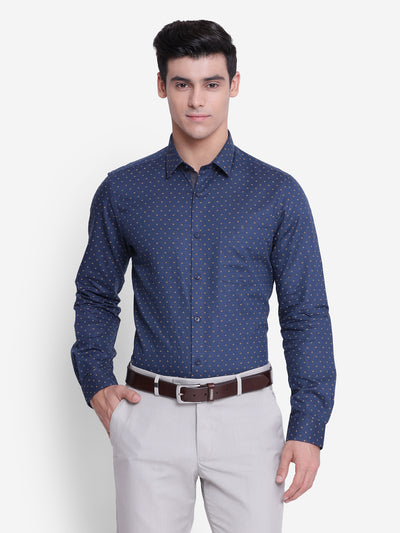 Printed Blue Slim Fit Formal Shirt