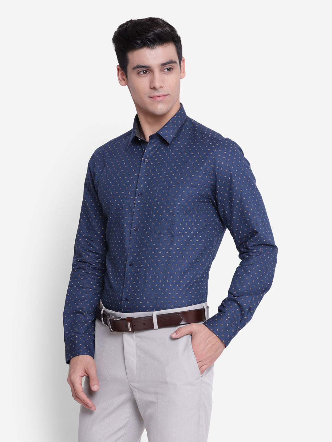 Printed Blue Slim Fit Formal Shirt