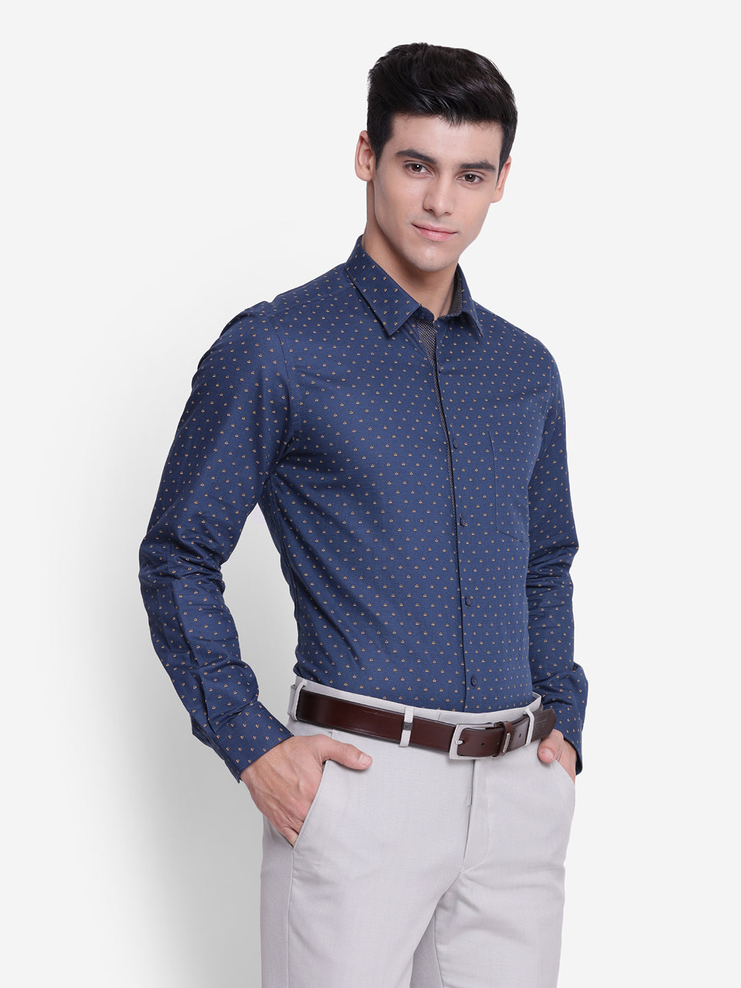 Printed Blue Slim Fit Formal Shirt