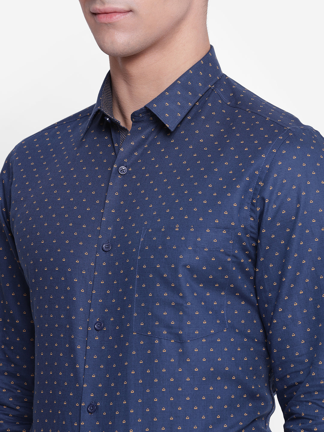 Printed Blue Slim Fit Formal Shirt