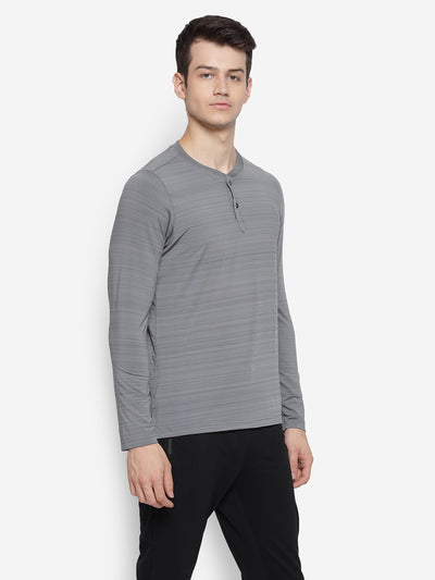 Henley Full Sleeve Dark Grey T-Shirt For men