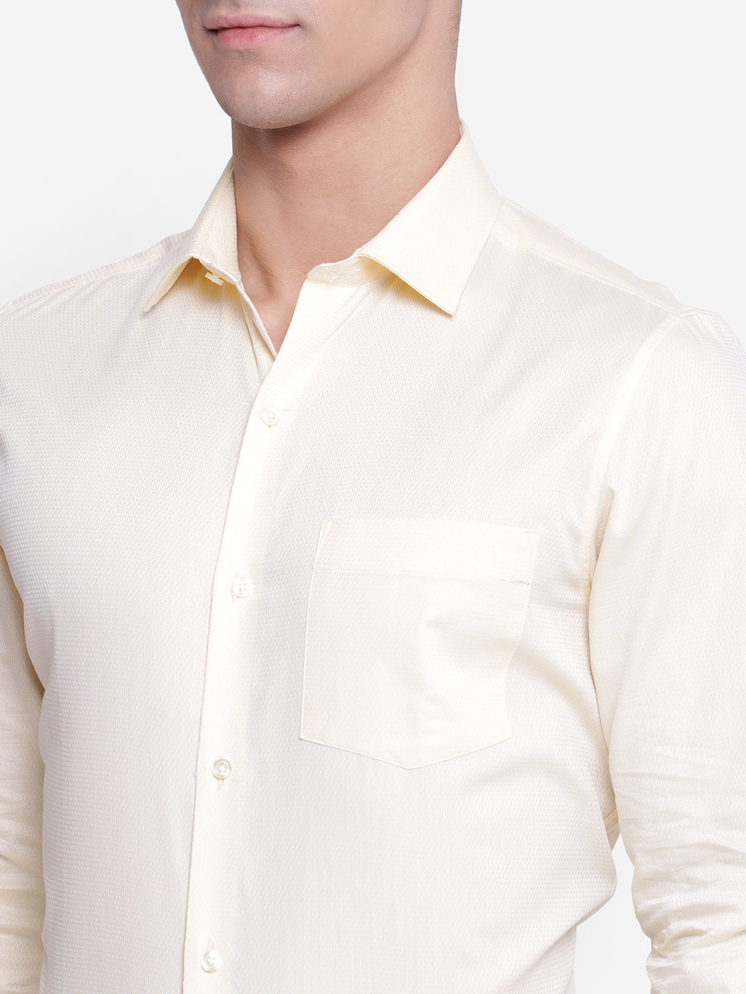 Solid Cream Slim Fit Formal Shirt