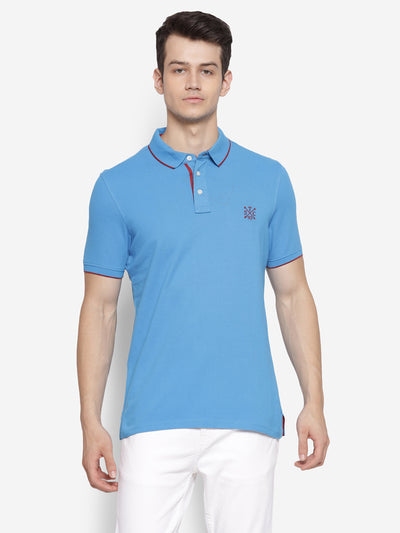Solid Blue Polo Neck Men Half Sleeve T-Shirt for Men