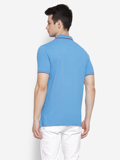 Solid Blue Polo Neck Men Half Sleeve T-Shirt for Men