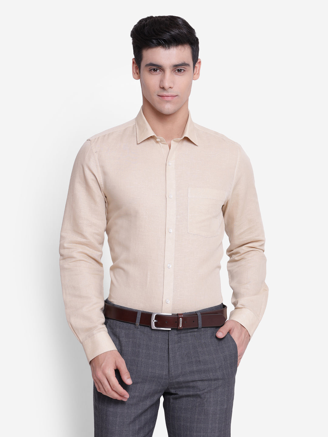 Solid Beige Slim Fit Formal Shirt