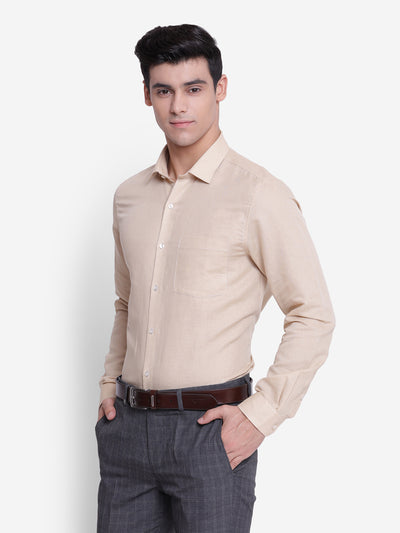 Solid Beige Slim Fit Formal Shirt