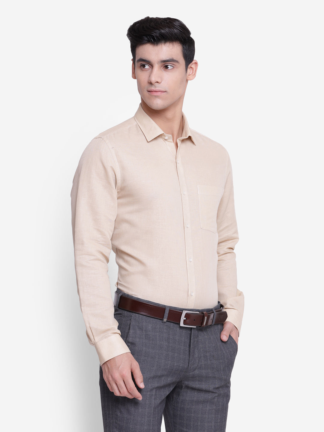 Solid Beige Slim Fit Formal Shirt