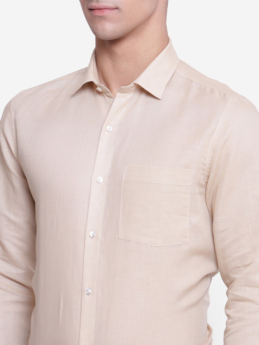 Solid Beige Slim Fit Formal Shirt