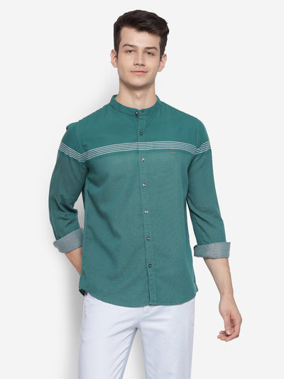 Self Design Green Slim Fit Casual Shirt