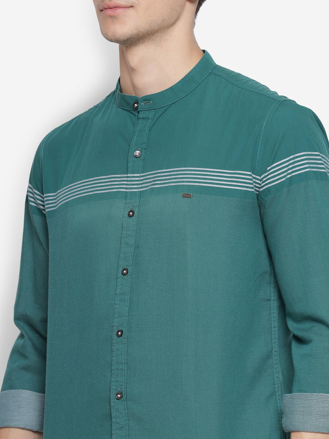 Self Design Green Slim Fit Casual Shirt