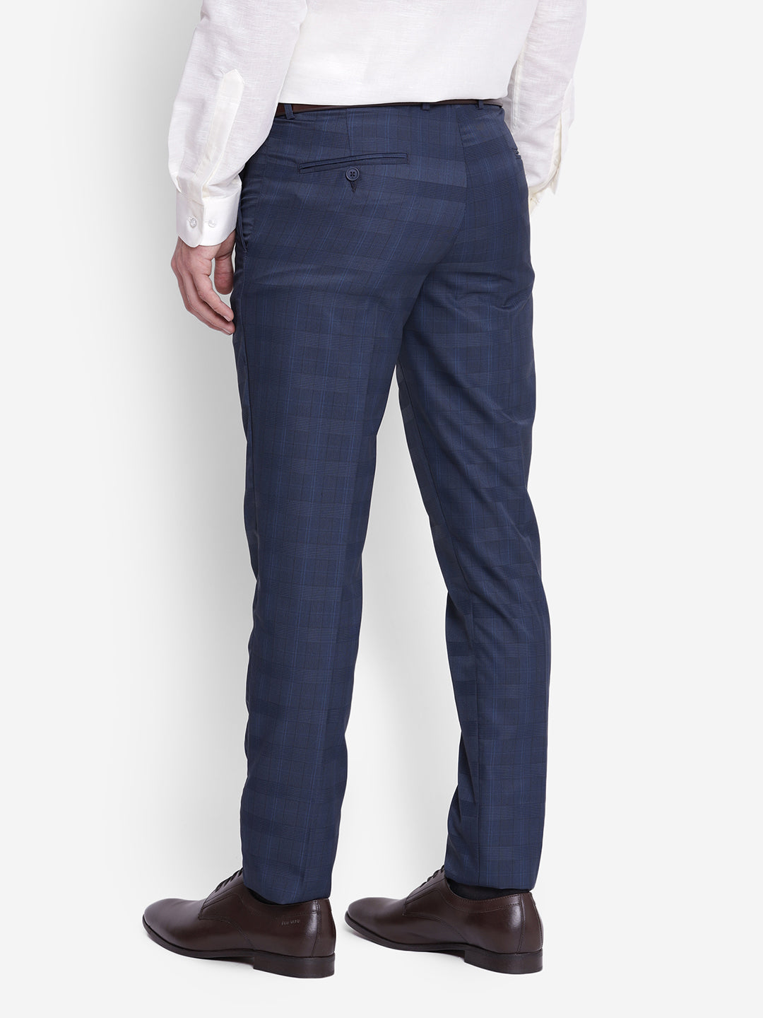 Checked Navy Blue Slim Fit Formal Trouser