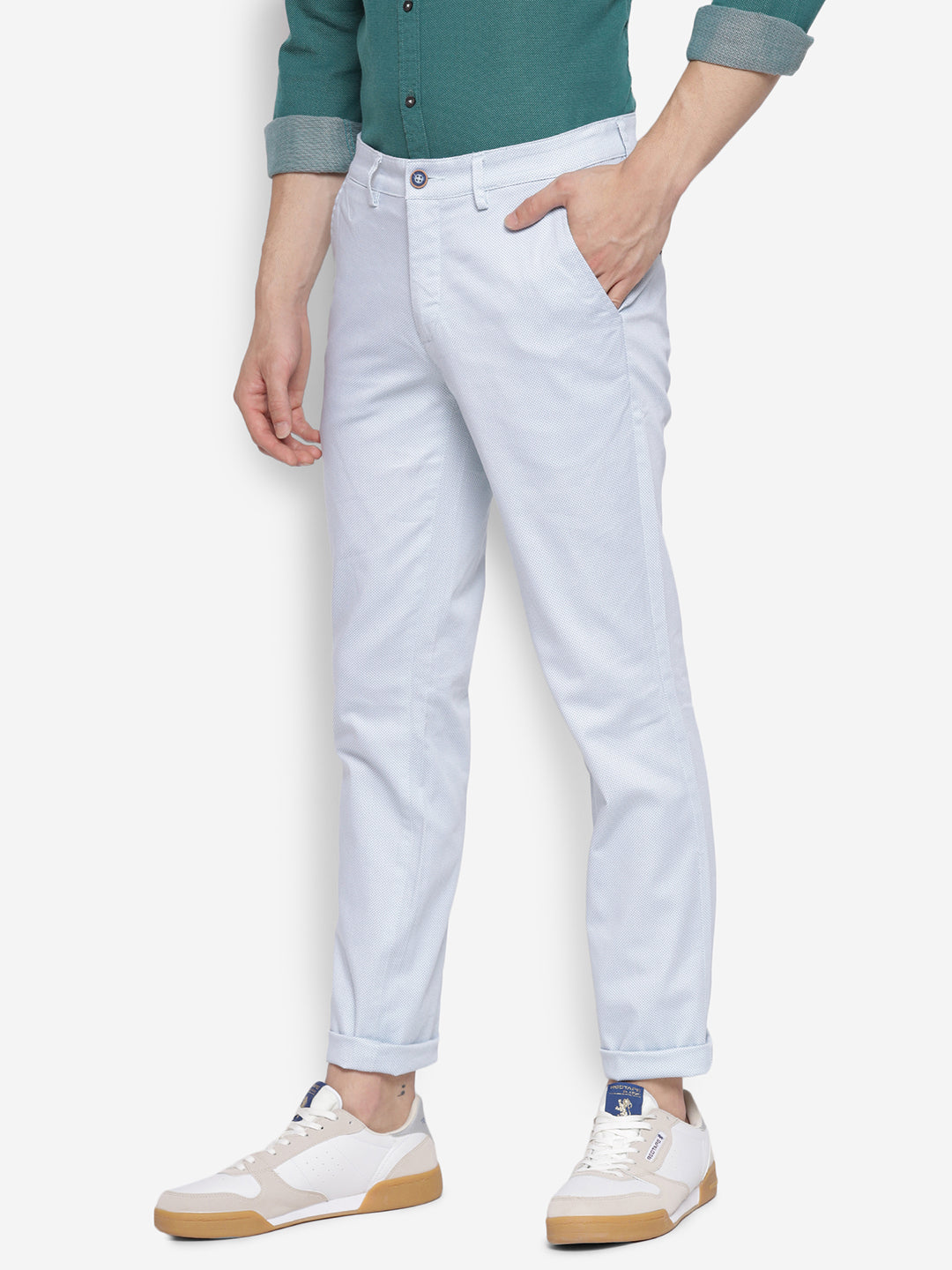 Printed White Ultra Slim Fit Causal Trouser
