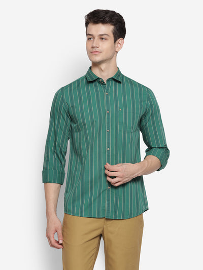 Stiped Green Slim Fit Causal Shirt