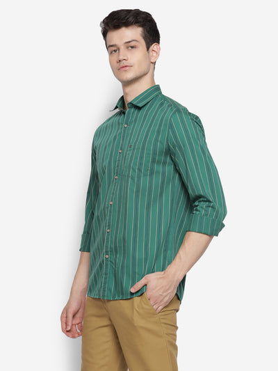 Stiped Green Slim Fit Causal Shirt