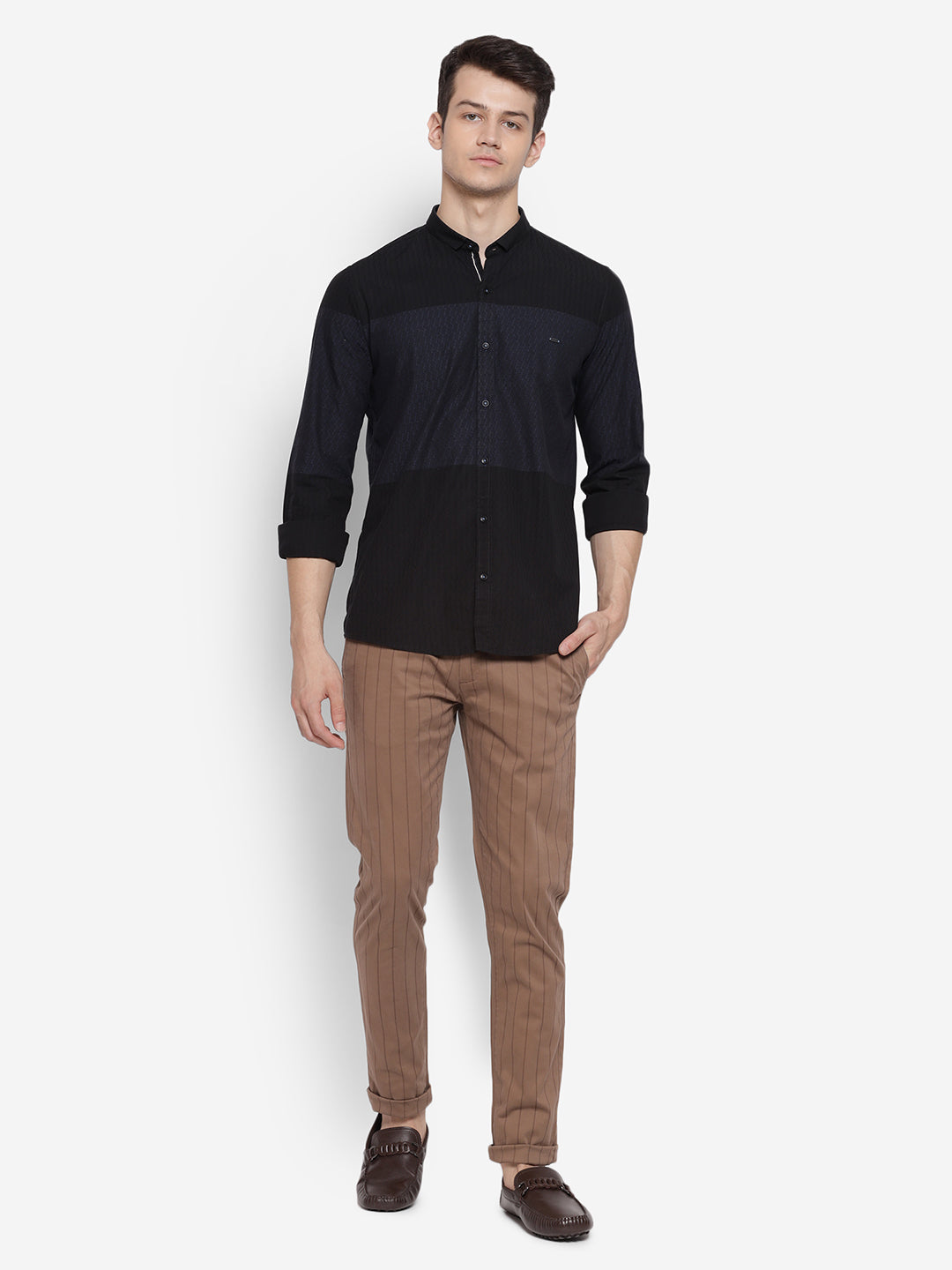 Self Design Black Slim Fit Casual Shirt