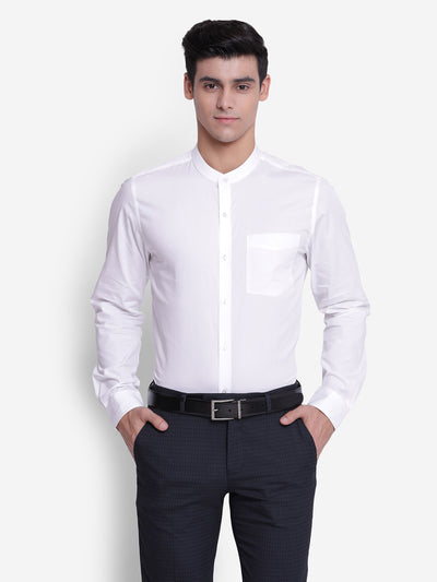 Turtle Men White Cotton Solid Regular Fit Shirts