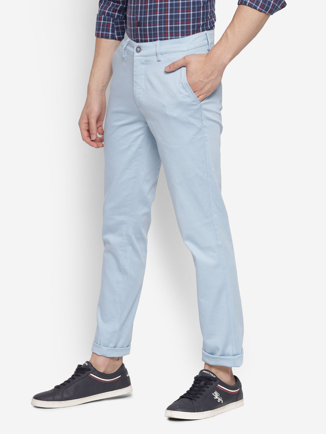 Printed Sky Blue Ultra Slim Fit Causal Trouser