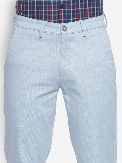 Printed Sky Blue Ultra Slim Fit Causal Trouser
